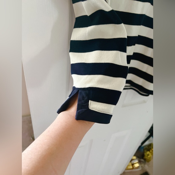 Talbots XL top Delfina stripe navy white long sleeve knit jersey 
V neck button - Picture 9 of 12